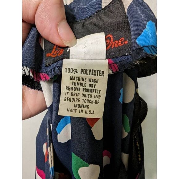 Vintage‎ Women's Abstract Floral Pleated Utility Dress Navy Blue Size 14 - Picture 14 of 15